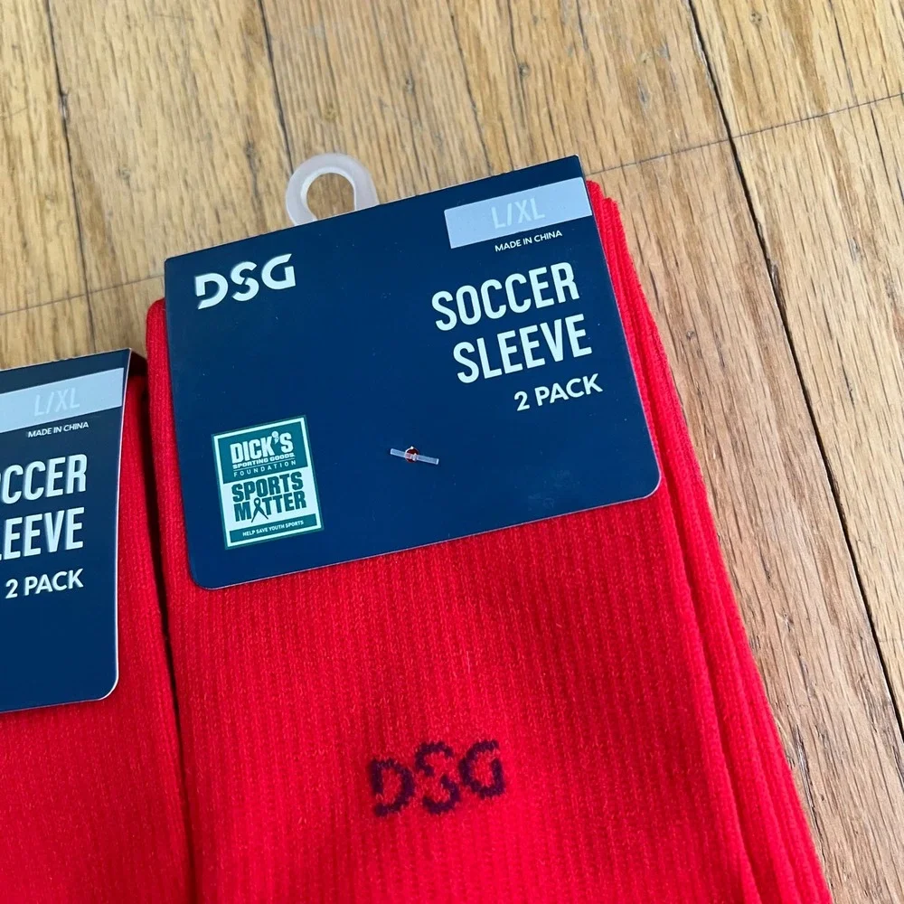 DSG Soccer Sleeve 2 Pack Unisex Size L/XL Red Athletic Shin Guard Leg Socks New
